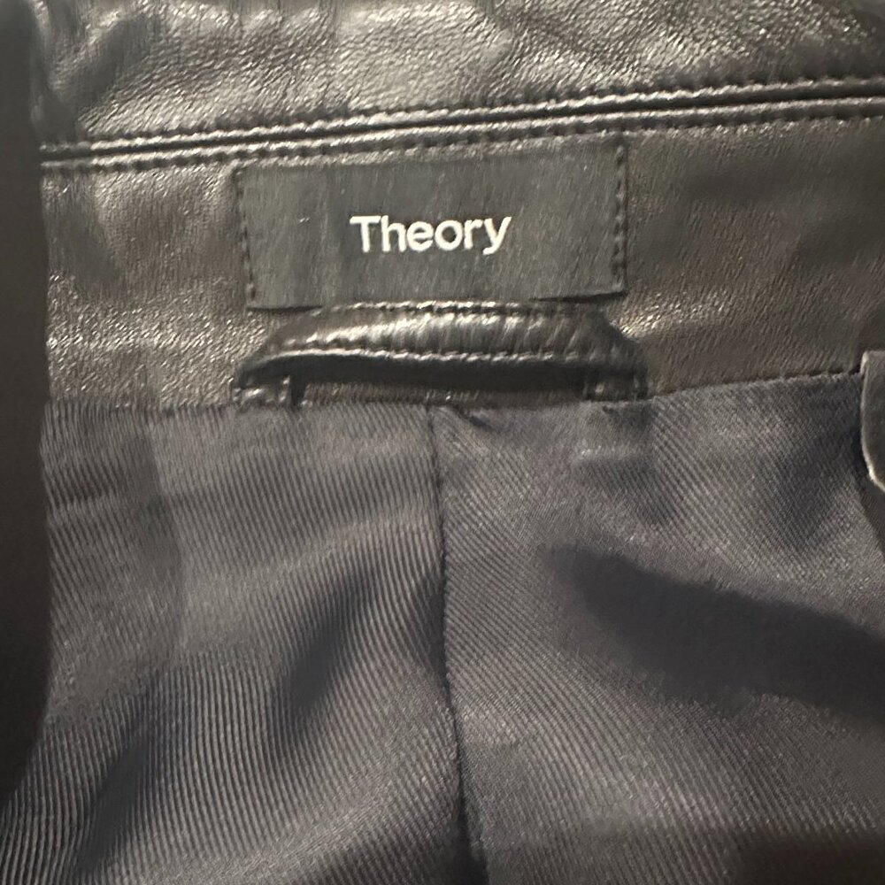 THEORY BLACK LEATHER MOTO BIKER JACKET MEDIUM - Picture 6 of 8
